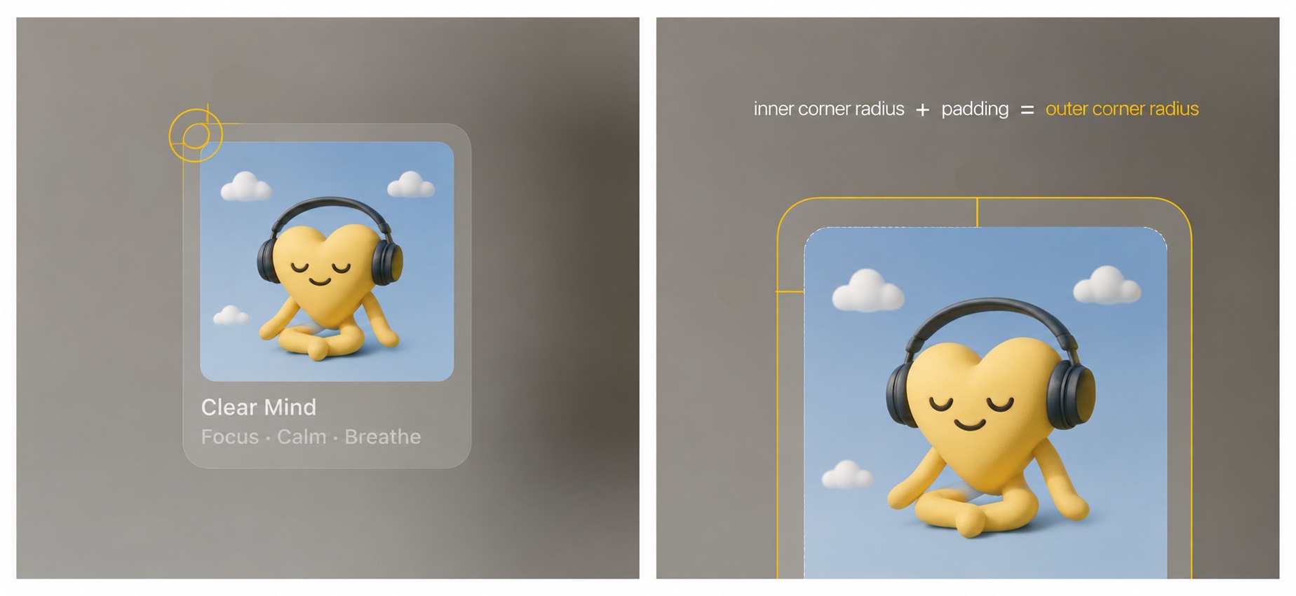 Corner radius design guidelines for Clear interface elements